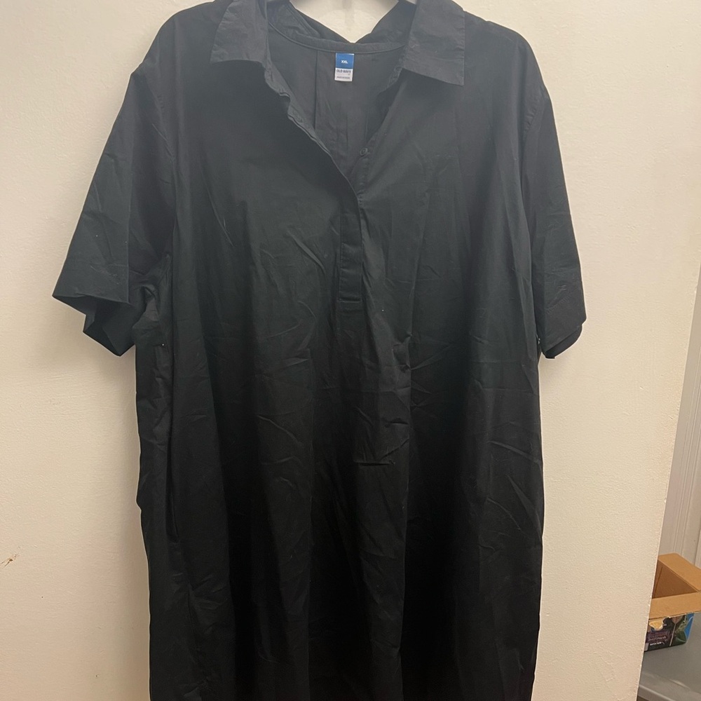 Black Short Sleeve Button-Up Dress